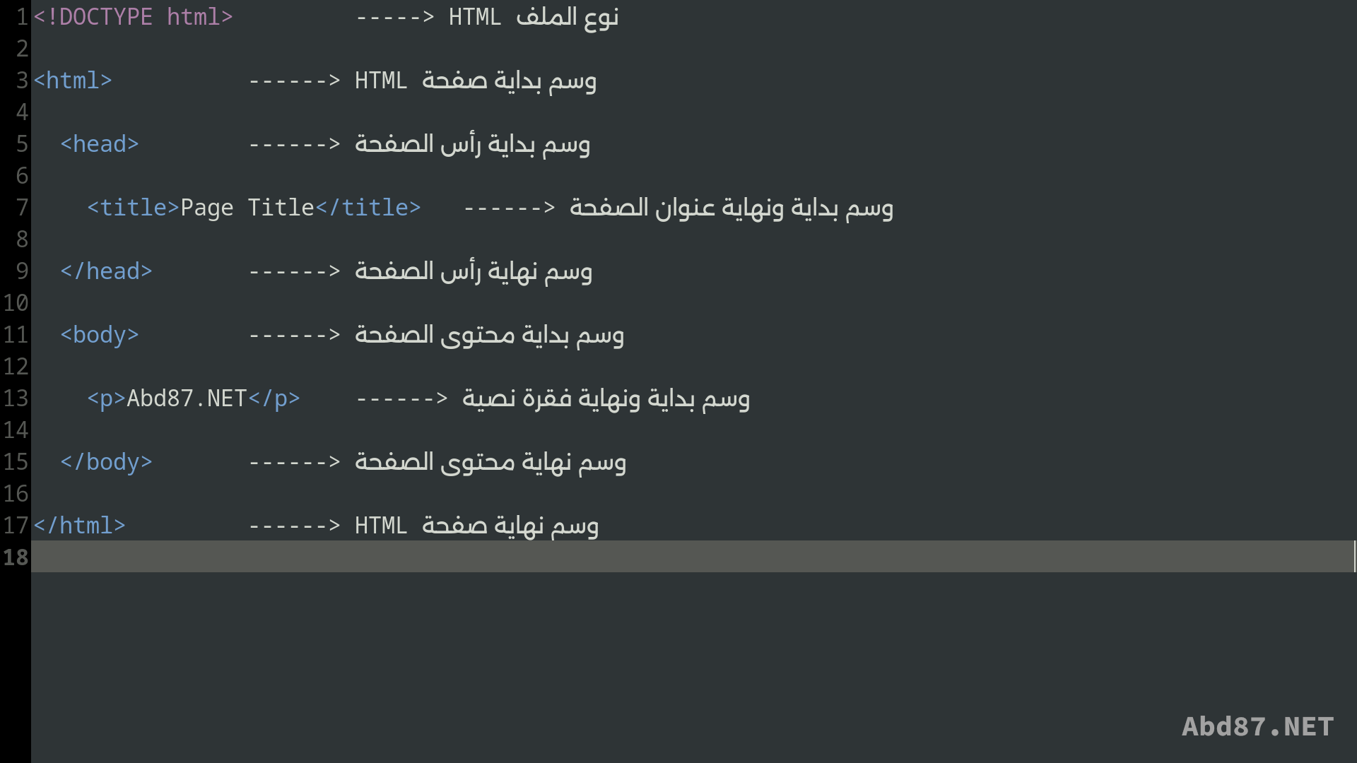 مثال كود صفحة HTML